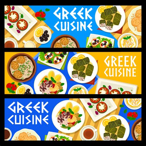 Greek Cuisine Vector Banners Food Of Greece Vector Art At