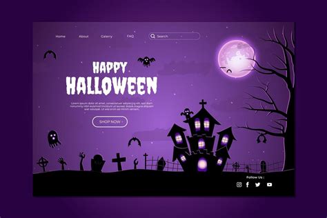 Happy Halloween Website Design. Flat Halloween Landing Page Template ...