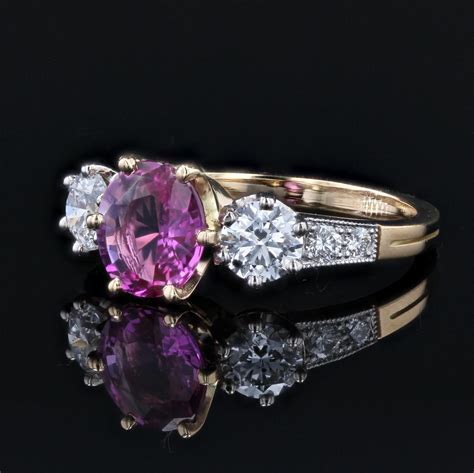 Bague Saphir Rose Et Diamants Or Platine Bague De Fian Ailles