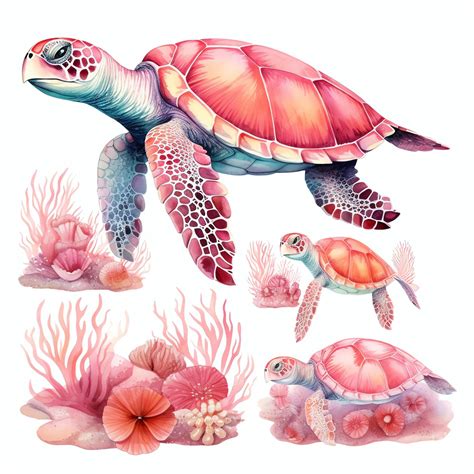 Premium Ai Image Beautiful Pink Elegant Sea Turtles Watercolor Under