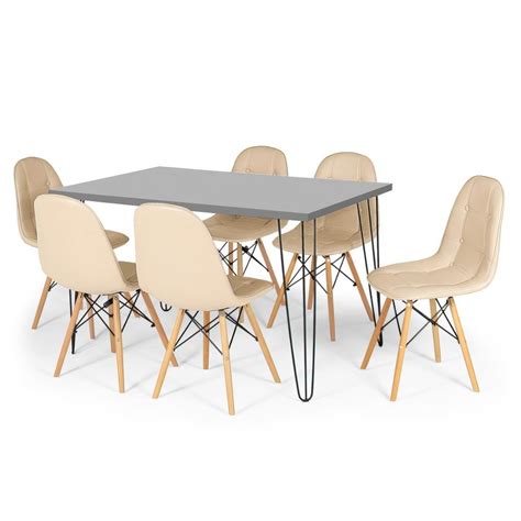 Conjunto Mesa De Jantar Hairpin X Volpi Cadeiras Eiffel Boton Nude Camicado