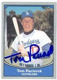 Tom Paciorek Autographed Baseball Card Los Angeles Dodgers