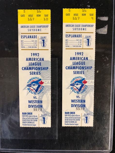 1992 AMERICAN LEAGUE CHAMPIONSHIP TORONTO BLUE JAYS GAME TICKETS (GAME