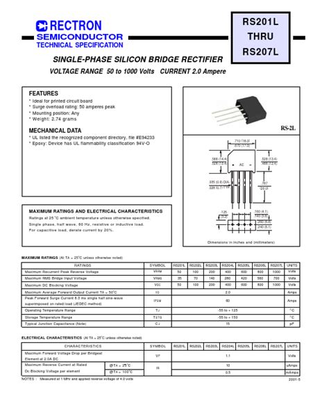 Rs L Rectron Semiconductor Ampere Hoja De Datos Ficha T Cnica