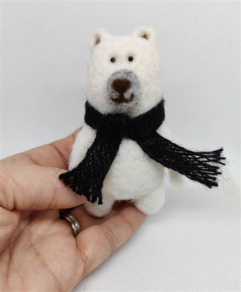 Polar Bear Needle Felted Polar Bear Polar Bear With Scarf Etsy Uk