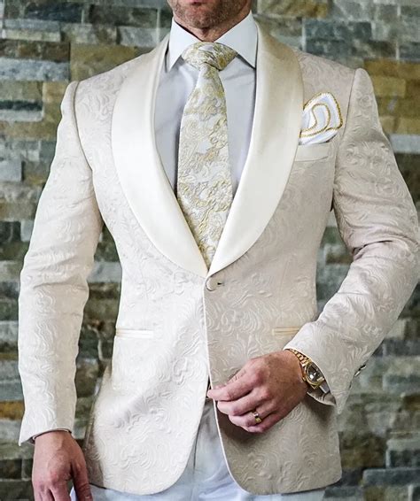 2019 Champagne Jacquard Wedding Mens Suits For Wedding Slim Fit Groom