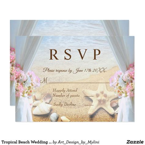 Tropical Beach Wedding Starfish Shells RSVP Card Beach Wedding Beach