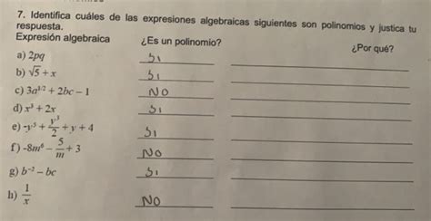 Solved Identifica cuáles de las expresiones algebraicas siguientes son