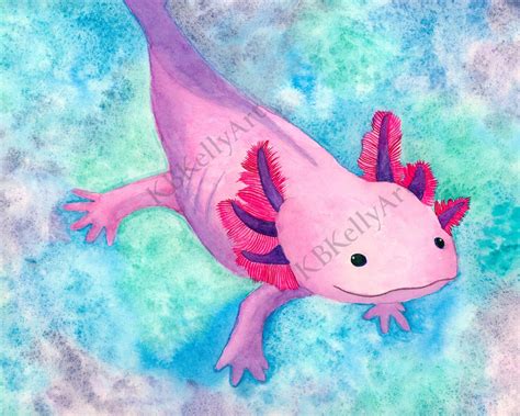 Axolotl Watercolor Art Print Pink Axolotl Painting Axolotl Wall Art Aquarium Home Decor ...