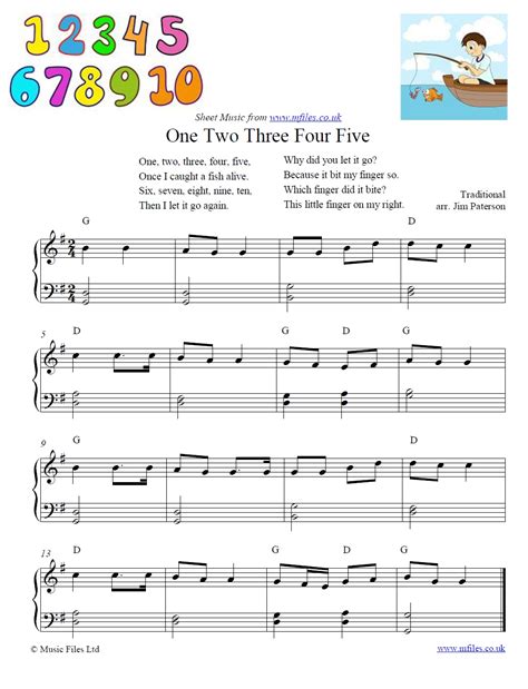 One Two Three Four Five: a traditional Nursery Rhyme - download PDF Sheet Music, midi & mp3 files