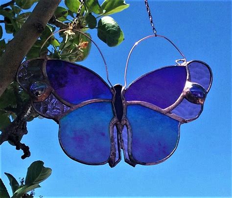 Stained Glass Butterfly Rainbow And Purple Etsy Glass Butterfly Stained Glass Butterfly