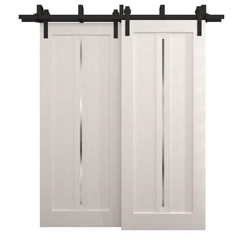 Sartodoors In X In Frosted Glass Painted White Oak Solid Wood