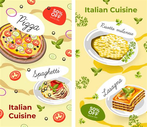 Italian cuisine, menu and promotions with sales 17759323 Vector Art at ...