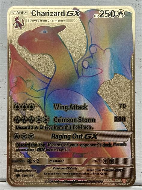 Charizard Gx Rainbow Secret Rare Burning Shadows Metal Gold Pokemon