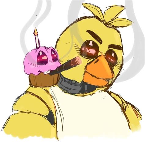 A Drawing Of A Yellow Bird Holding A Cupcake With A Candle In Its Mouth