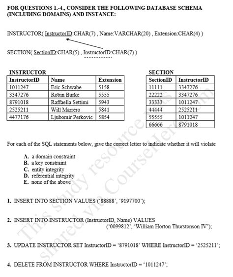 Solved Questions 1 4 Consider Following Database Schema Including