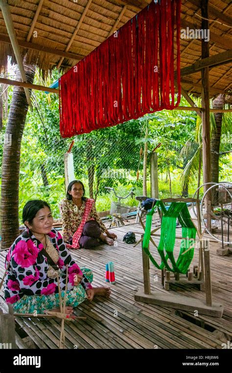 Silk Loom Silk Plantation Koh Oknha Tey Island Cambodia Stock Photo