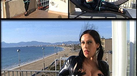 Busty Latex Babe On The Roof Terrace Blowjob Handjob With Black Latex Gloves Cum On My