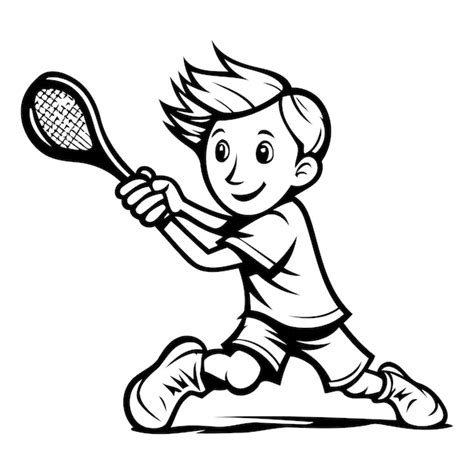 Jugador de tenis Ilustración de dibujos animados en blanco y negro de