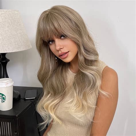 Righton Long Blonde Wigs For Women Long Wavy Gray Blonde Wigs With Bangs Mixed Blonde Wigs