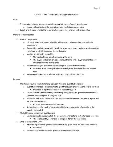 Econ Chapter 4 Notes Summary Principles Of Economics Econ 1 Chapter