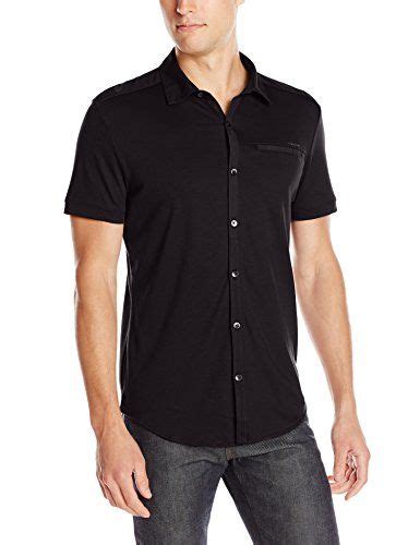 Calvin Klein Mens Short Sleeve Interlock Knit Button Down Shirt Men Short Sleeve Shirts