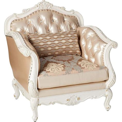 Benjara Gold Faux Leather Arm Chair With Queen Anne Legs BM221340 The