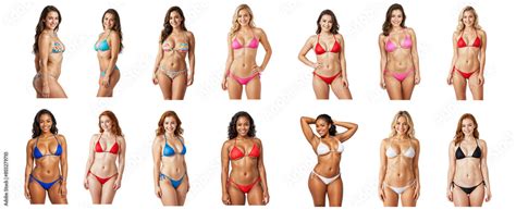 Collection Of Beautiful Women Wearing A Bikini Set Of Woman Smiling With Modern Swimwear Png