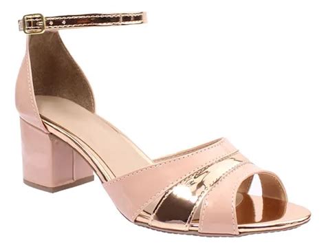 Sandália Feminina Feminy Salto Grosso Baixo Nude Cobre MercadoLivre