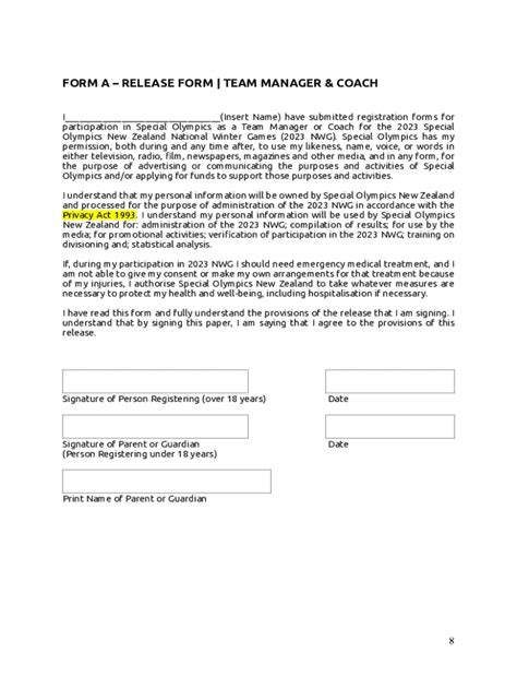 Fillable Online Specialolympics Org Employment Release Forms Form