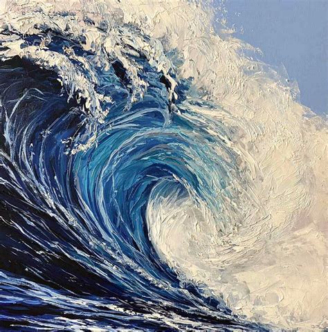 A Painting Of A Large Wave In The Ocean With Blue And White Paint On It