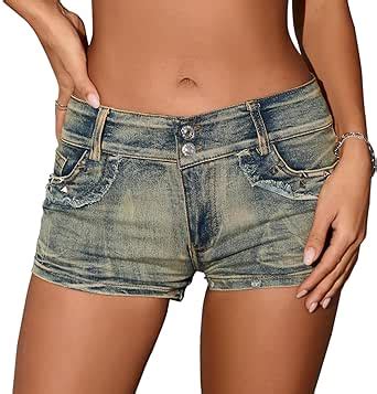 Rsbfk Women Sexy Cut Off Distressed Low Waist Denim Shorts Hot Pants At Amazon Womens Clothing
