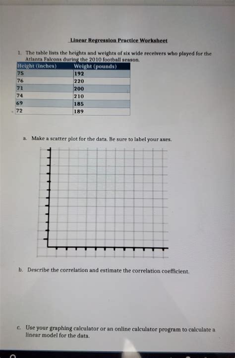 Linear Regression Worksheet Answers Studying Worksheets