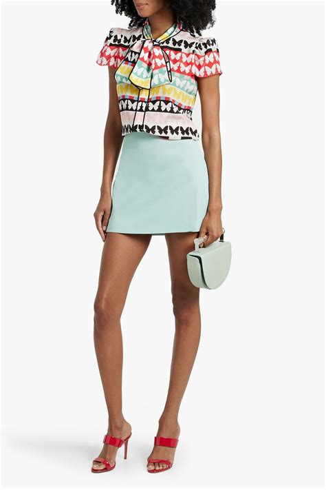 Alice Olivia Jeannie Pussy Bow Printed Silk Crepe Blouse The Outnet