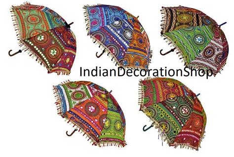 5 Pc S Indian Handmade Embroidered Decorative Umbrellas Etsy UK