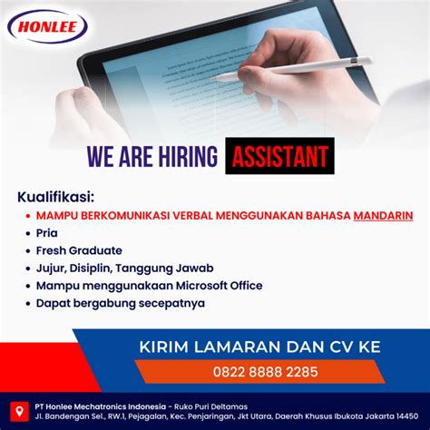 Lowongan Kerja Assistant Di PT Honlee Mechatronics Indonesia