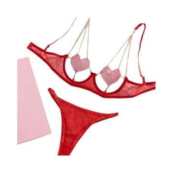 Mulheres Sexy Em Forma De Coração Oco Lingerie Conjunto De Corrente De