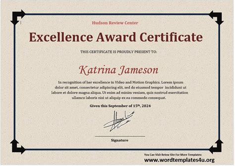 Certificate Of Excellence Templates Word Templates