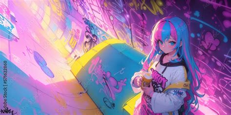 Beautiful anime girl, graffiti Artist. Generative AI Stock Illustration ...