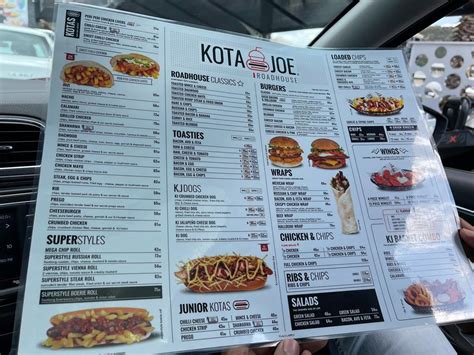 Menu At Kota Joe Roadhouse Wonderboom Restaurant Pretoria Lavender