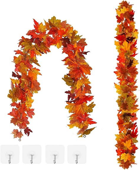 2 Pack Fall Garland Maple Leaf 5 9ft Pcs Autumn Maple Leaves Garland Hanging