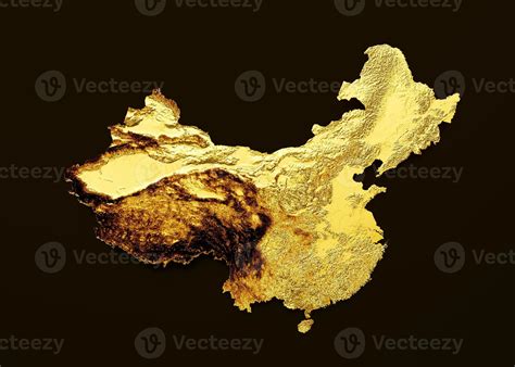 China Map Golden metal Color Height map Background 3d illustration