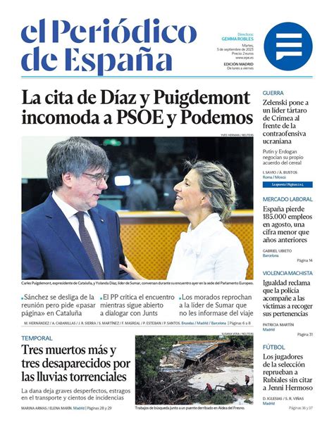 Portada de EL PERIÓDICO DE ESPAÑA del martes 5 de septiembre del 2023