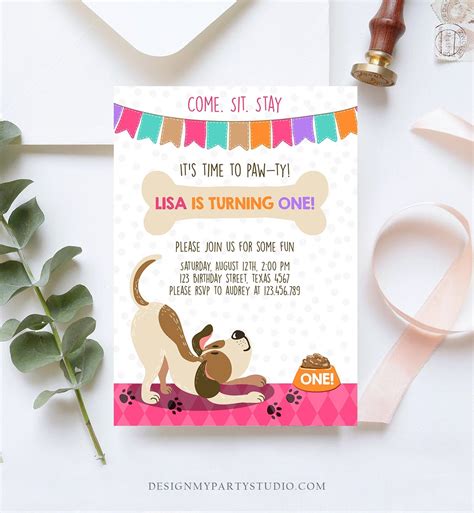 Puppy Party Invite Pawty Birthday Invitation Printable Editable Download Dog Birthday Party ...