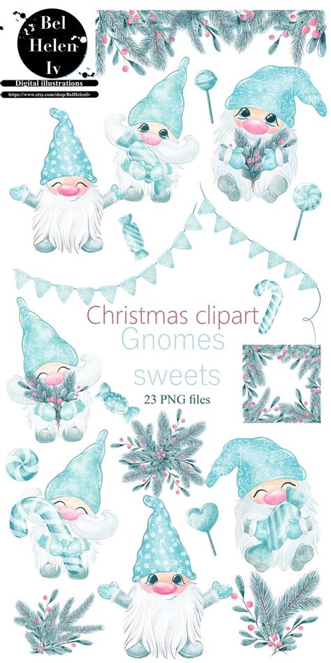 Christmas Clipart Gnomes And Snowflakes With Pine Cones Fir Trees And