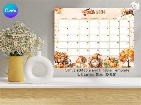 Editable October Calendar Beautiful Colorful Autumn With Cute