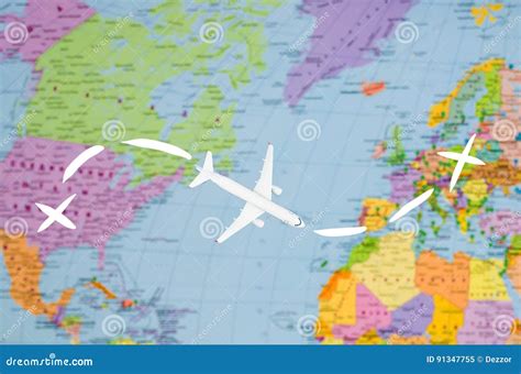 Flight To Europe Symbolic Image Of Travel By Plane Map Stock Image