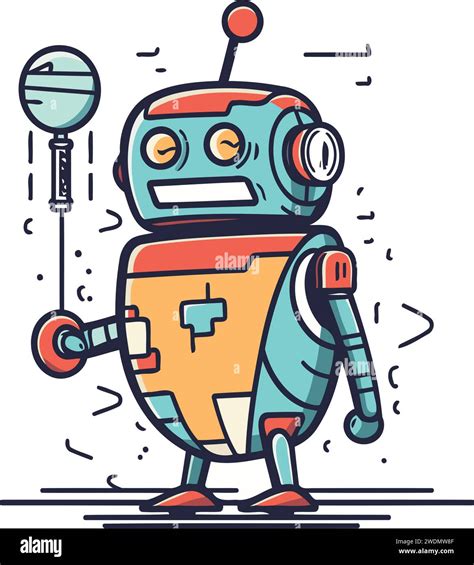 Vector illustration of cute robot character. Line art design for web ...