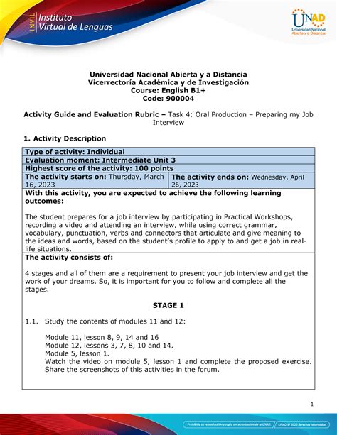 Activity Guide And Evaluation Rubric Unit 3 Task 4 Oral Production