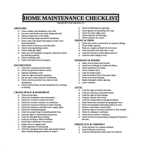 Home Maintenance Checklist Template